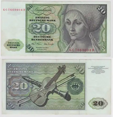 T117692 Banknote 20 DM Deutsche Mark Ro. 271a Schein 2.Jan. 1970 KN GC 7669004 D