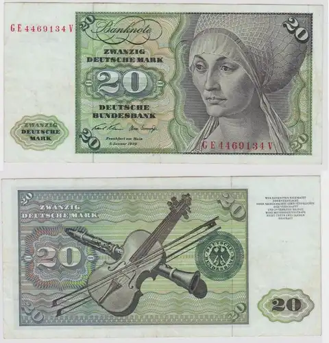 T117628 Banknote 20 DM Deutsche Mark Ro. 271b Schein 2.Jan. 1970 KN GE 4469134 V