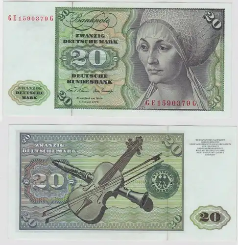 T115626 Banknote 20 DM Deutsche Mark Ro. 271b Schein 2.Jan. 1970 KN GE 1590379 G