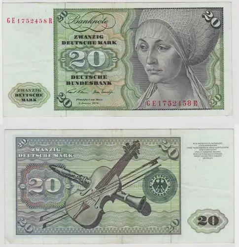 T115145 Banknote 20 DM Deutsche Mark Ro. 271b Schein 2.Jan. 1970 KN GE 1752458 R