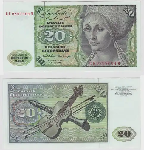 T114058 Banknote 20 DM Deutsche Mark Ro. 271b Schein 2.Jan. 1970 KN GE 9897094 M