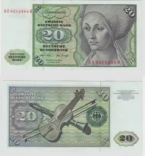 T113353 Banknote 20 DM Deutsche Mark Ro. 271b Schein 2.Jan. 1970 KN GE 0214204 H
