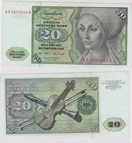 T112566 Banknote 20 DM Deutsche Mark Ro. 271b Schein 2.Jan. 1970 KN GE 2871085 K