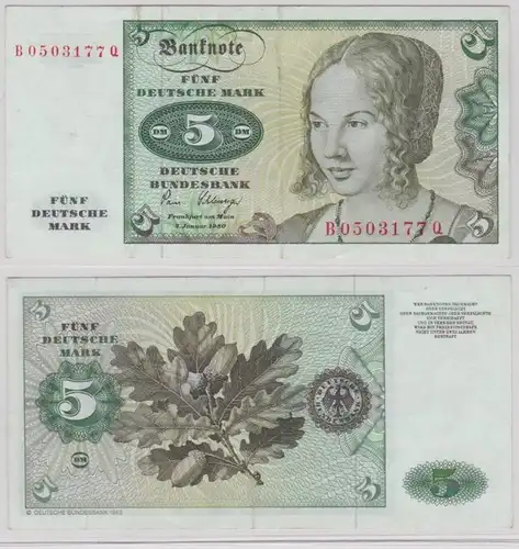T144834 Banknote 5 DM Deutsche Mark Ro. 285a Schein 2.Januar 1980 KN B 0503177 Q