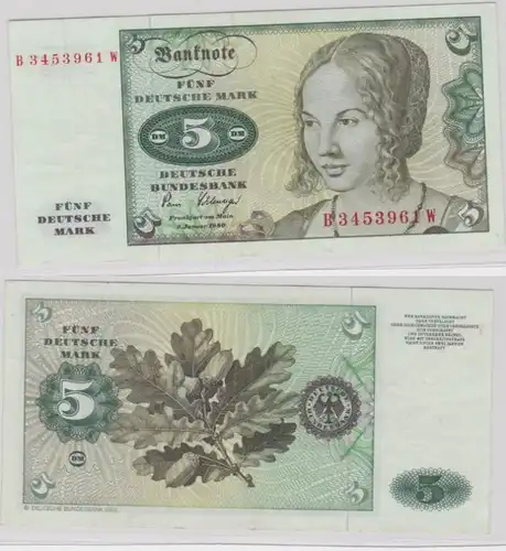 T144798 Banknote 5 DM Deutsche Mark Ro. 285a Schein 2.Januar 1980 KN B 3453961 W