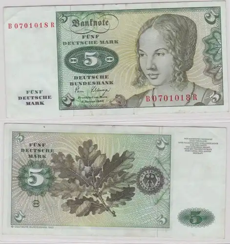 T144787 Banknote 5 DM Deutsche Mark Ro. 285a Schein 2.Januar 1980 KN B 0701018 R