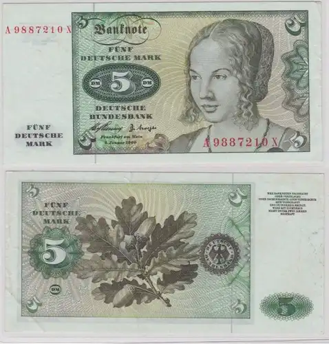 T144756 Banknote 5 DM Deutsche Mark Ro. 262e Schein 2.Januar 1960 KN A 9887210 X