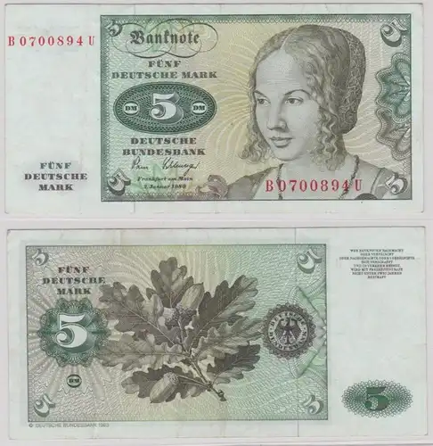 T144741 Banknote 5 DM Deutsche Mark Ro. 285a Schein 2.Januar 1980 KN B 0700894 U