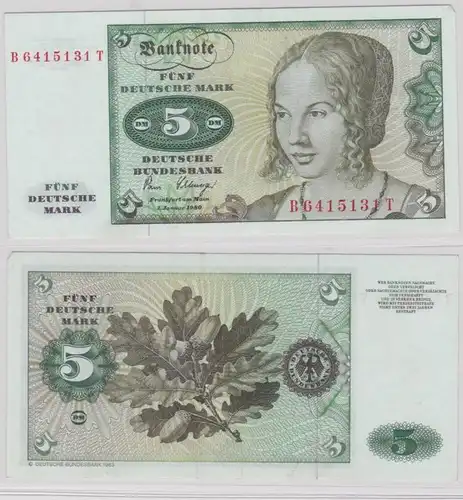 T144719 Banknote 5 DM Deutsche Mark Ro. 285a Schein 2.Januar 1980 KN B 6415131 T