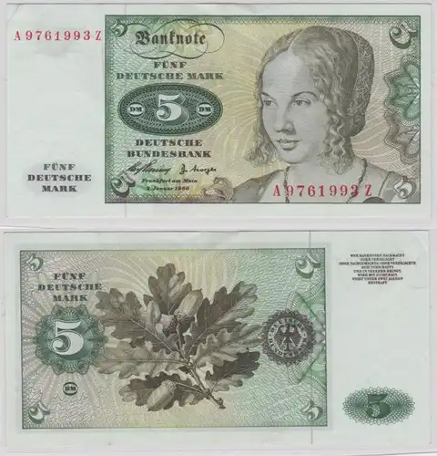 T144716 Banknote 5 DM Deutsche Mark Ro. 262e Schein 2.Januar 1960 KN A 9761993 Z