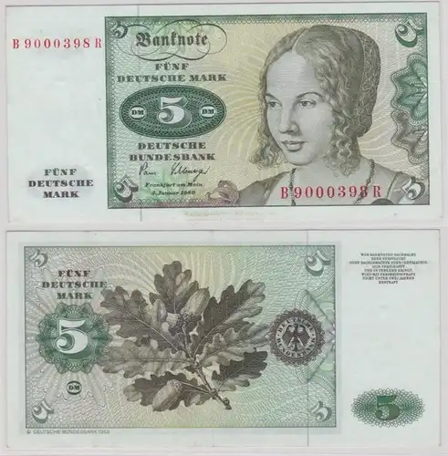 T144473 Banknote 5 DM Deutsche Mark Ro. 285a Schein 2.Januar 1980 KN B 9000398 R