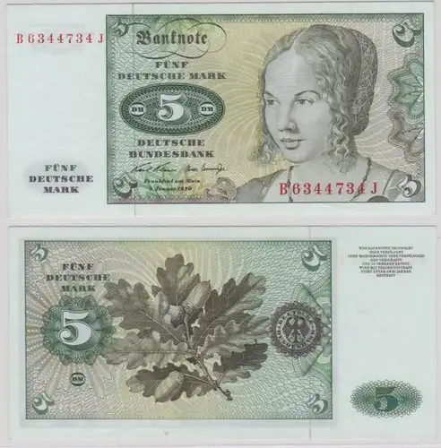 T144373 Banknote 5 DM Deutsche Mark Ro. 269a Schein 2.Januar 1970 KN B 6344734 J