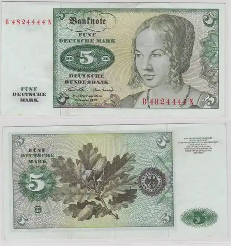 T144365 Banknote 5 DM Deutsche Mark Ro. 269a Schein 2.Januar 1970 KN B 4824444 N