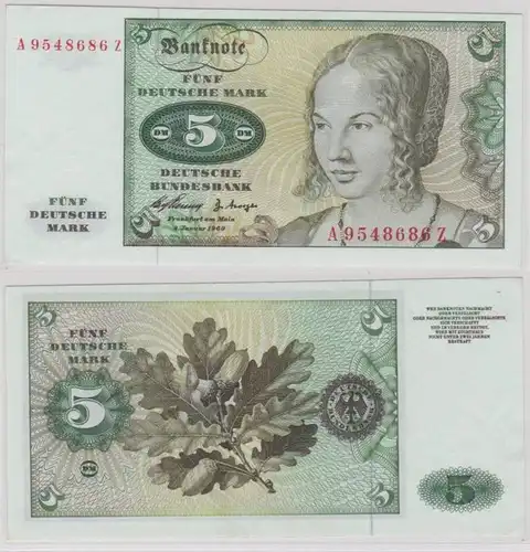 T144325 Banknote 5 DM Deutsche Mark Ro. 262e Schein 2.Januar 1960 KN A 9548686 Z