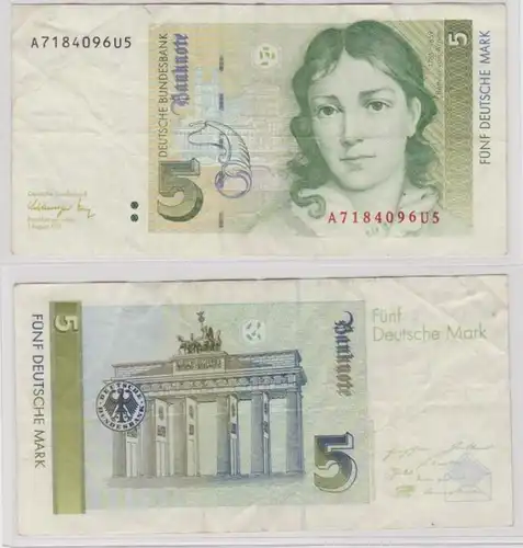 T144294 Banknote 5 DM Deutsche Mark Ro. 296b Schein 1.August 1991 KN A 7184096U5
