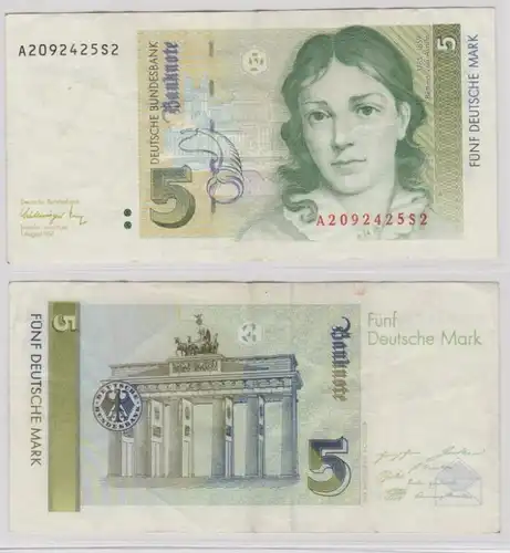 T144215 Banknote 5 DM Deutsche Mark Ro. 296b Schein 1.August 1991 KN A 2092425S2