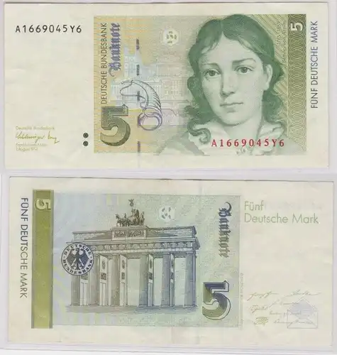 T143948 Banknote 5 DM Deutsche Mark Ro. 296b Schein 1.August 1991 KN A 1669045Y6