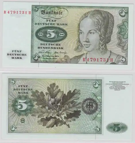 T143911 Banknote 5 DM Deutsche Mark Ro. 269a Schein 2.Januar 1970 KN B 4791731 H