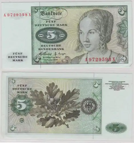 T143899 Banknote 5 DM Deutsche Mark Ro. 262e Schein 2.Januar 1960 KN A 9729598 X