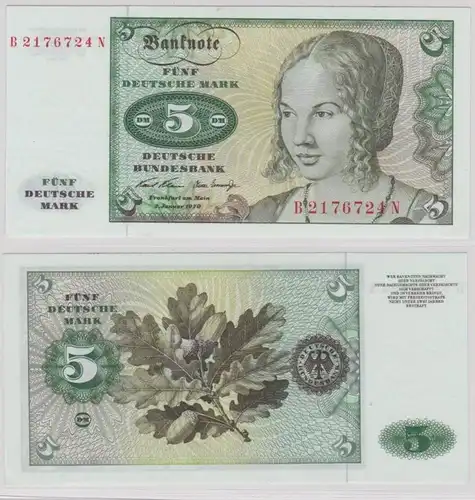 T143895 Banknote 5 DM Deutsche Mark Ro. 269a Schein 2.Januar 1970 KN B 2176724 N