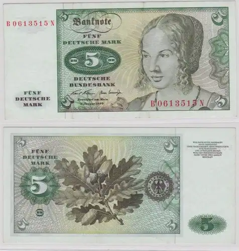 T143877 Banknote 5 DM Deutsche Mark Ro. 269a Schein 2.Januar 1970 KN B 0613515 N