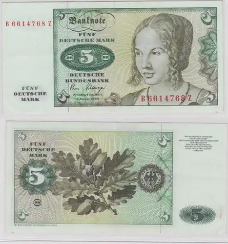 T143851 Banknote 5 DM Deutsche Mark Ro. 285a Schein 2.Januar 1980 KN B 6614768 Z