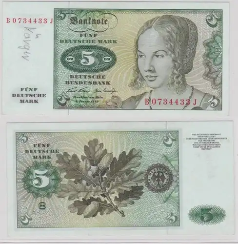T143834 Banknote 5 DM Deutsche Mark Ro. 269a Schein 2.Januar 1970 KN B 0734433 J