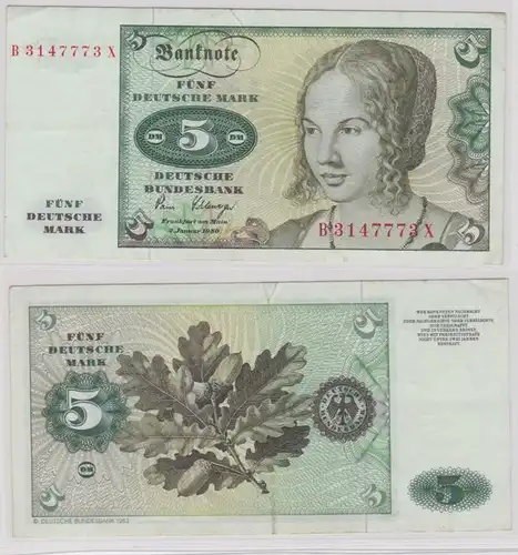 T143827 Banknote 5 DM Deutsche Mark Ro. 285a Schein 2.Januar 1980 KN B 3147773 X
