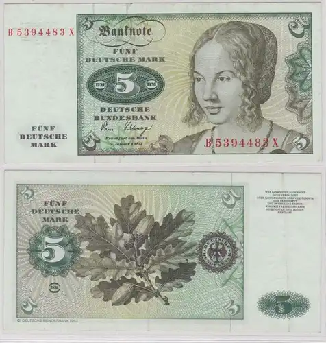T140403 Banknote 5 DM Deutsche Mark Ro. 285a Schein 2.Januar 1980 KN B 5394483 X