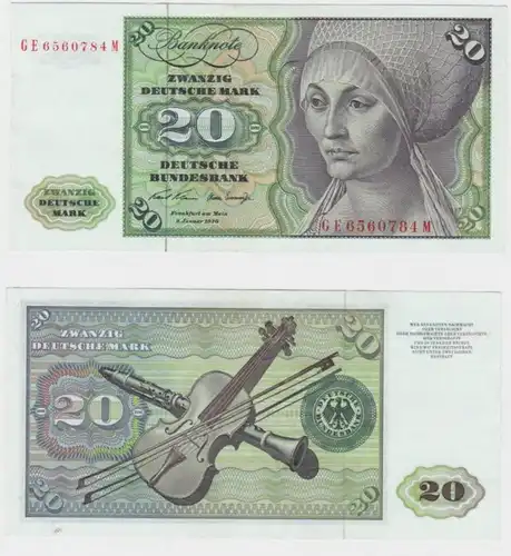 T145864 Banknote 20 DM Deutsche Mark Ro. 271b Schein 2.Jan. 1970 KN GE 6560784 M