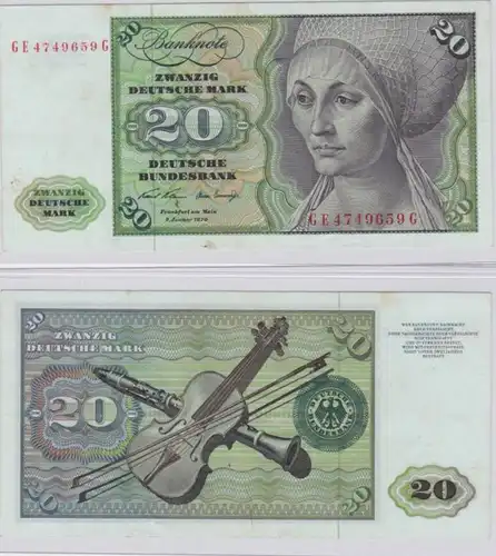 T145809 Banknote 20 DM Deutsche Mark Ro. 271b Schein 2.Jan. 1970 KN GE 4749659 G