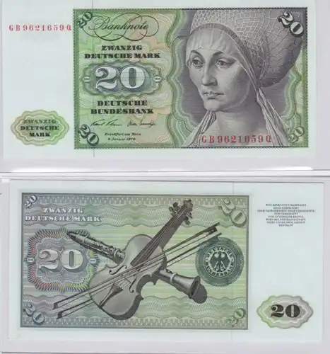 T145718 Banknote 20 DM Deutsche Mark Ro. 271a Schein 2.Jan. 1970 KN GB 9621659 Q
