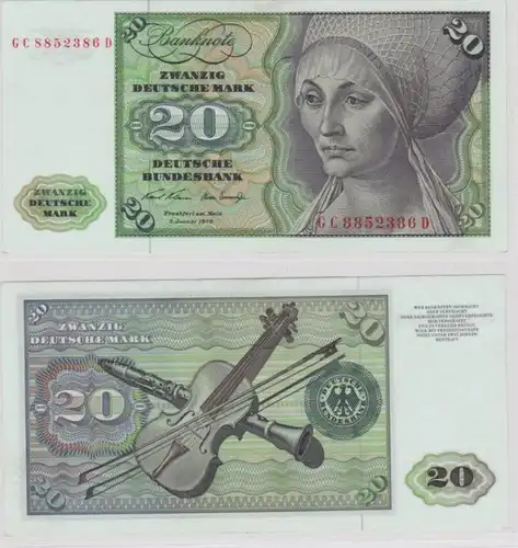 T145529 Banknote 20 DM Deutsche Mark Ro. 271a Schein 2.Jan. 1970 KN GC 8852386 D
