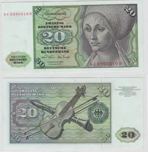 T145521 Banknote 20 DM Deutsche Mark Ro. 271a Schein 2.Jan. 1970 KN GC 8208510 D