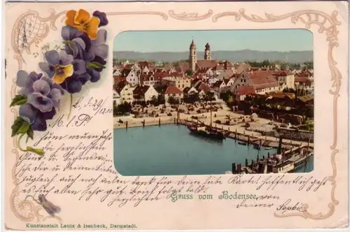 67106 Fleurs Ak Salutation du lac de Constance Vue totale 1900