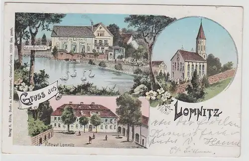 67023 Ak Lithographie Gruß aus Lomnitz Gasthof und Rittergut 1904