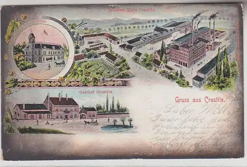 66915 Feldpost Ak Lithographie Gruß aus Crostitz Brauerei, Gasthof, Villa 1907
