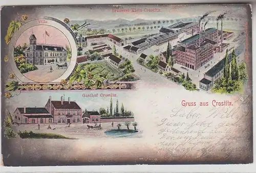 66915 Feldpost Ak Lithographie Salutation de Crostitz Brasserie, Gasthof, Villa 1907