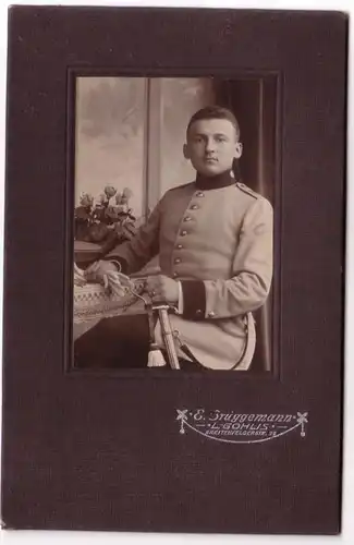 66902 Kabinett Foto Soldat Leipzig Gohlis Schulterstück mit Nr.19, um 1900