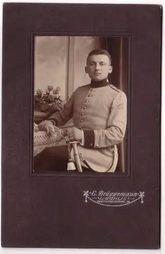 66901 Kabinett Foto Soldat Leipzig Gohlis Schulterstück mit Nr.19, um 1900