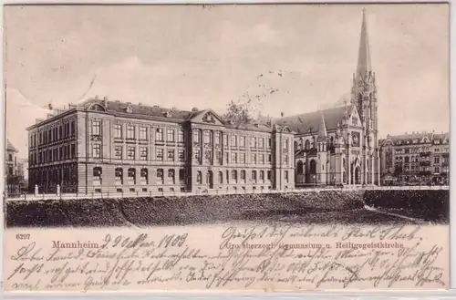 66896 Ak Mannheim Lycée grand-ducal et Église Saint-Esprit 1903