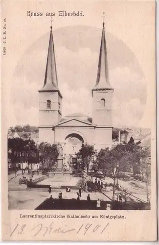 66895 Ak Salutation de Elberfeld Laurentius Pfarrkirche à la place royale vers 1900