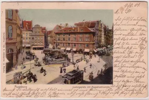 66891 Ak Augsburg Ludwigsplatz avec fontaine d'Augustus 1901