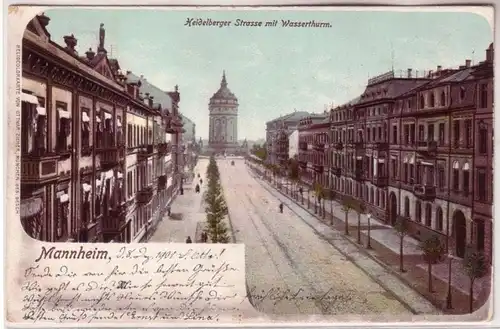 66889 Ak Mannheim Heidelberger Strasse avec tour d'eau 1901