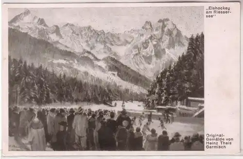66878 Ak "Eishockey am Riessersee" Selon la peinture de Heinz Theis vers 1940