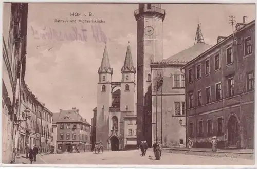 66877 Feldpost Ak Hof in Bayern Mairie Hôtel de ville et Michaïlskirche 1916