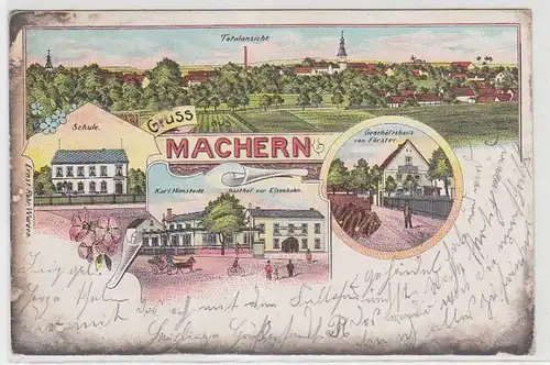 66826 Ak Lithographie Gruss aus Machern Gasthof, Schule usw. 1904