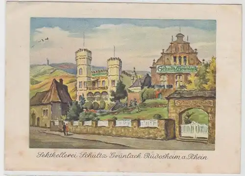 66696 Reklame Ak Sektkellerei Schultz Grünlack Rüdesheim am Rhein 1940