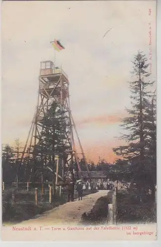 66638 Ak Neustadt a.T. Turm u. Gasthaus auf der Tafelfichte im Isergebirge 1905