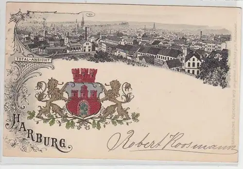 66559 Wappen Ak Harburg Totalansicht 1899